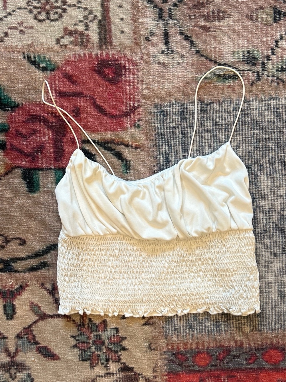 Urban Outfitters Cream Smocked Crop Cami